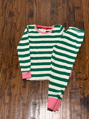 Girls Mini Boden Pajama Set Green White Pink Stripes  Size 5